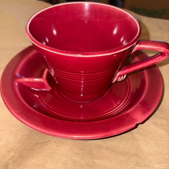 Homer Laughlin Other - Homer Laughlin (Pre-Fiesta) 1930s - 1940s Red Ceramic Cup and Saucer/Ashtray Set